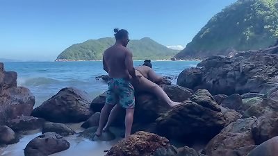Big-tailed wife in a thong having bang-out on the beach